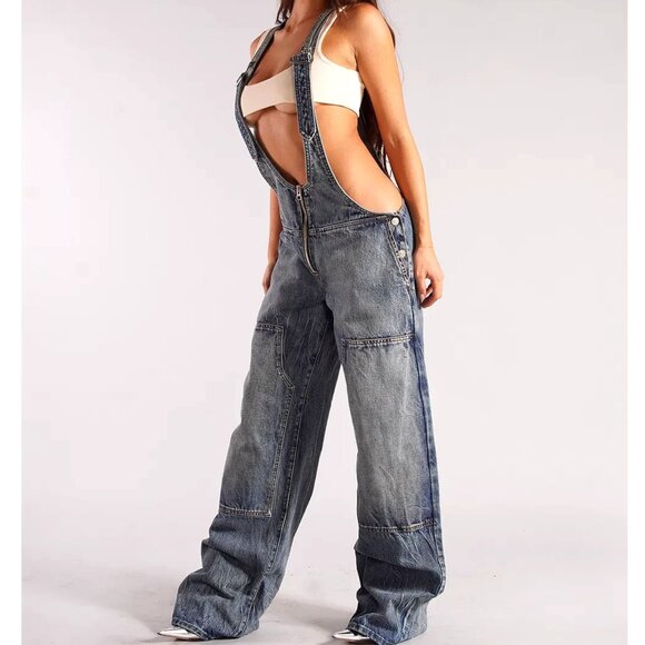 Revice Los Angeles The Plunge Deep Sea 4 Pocket Jumpsuit women's sz 28 Medium - Picture 2 of 12